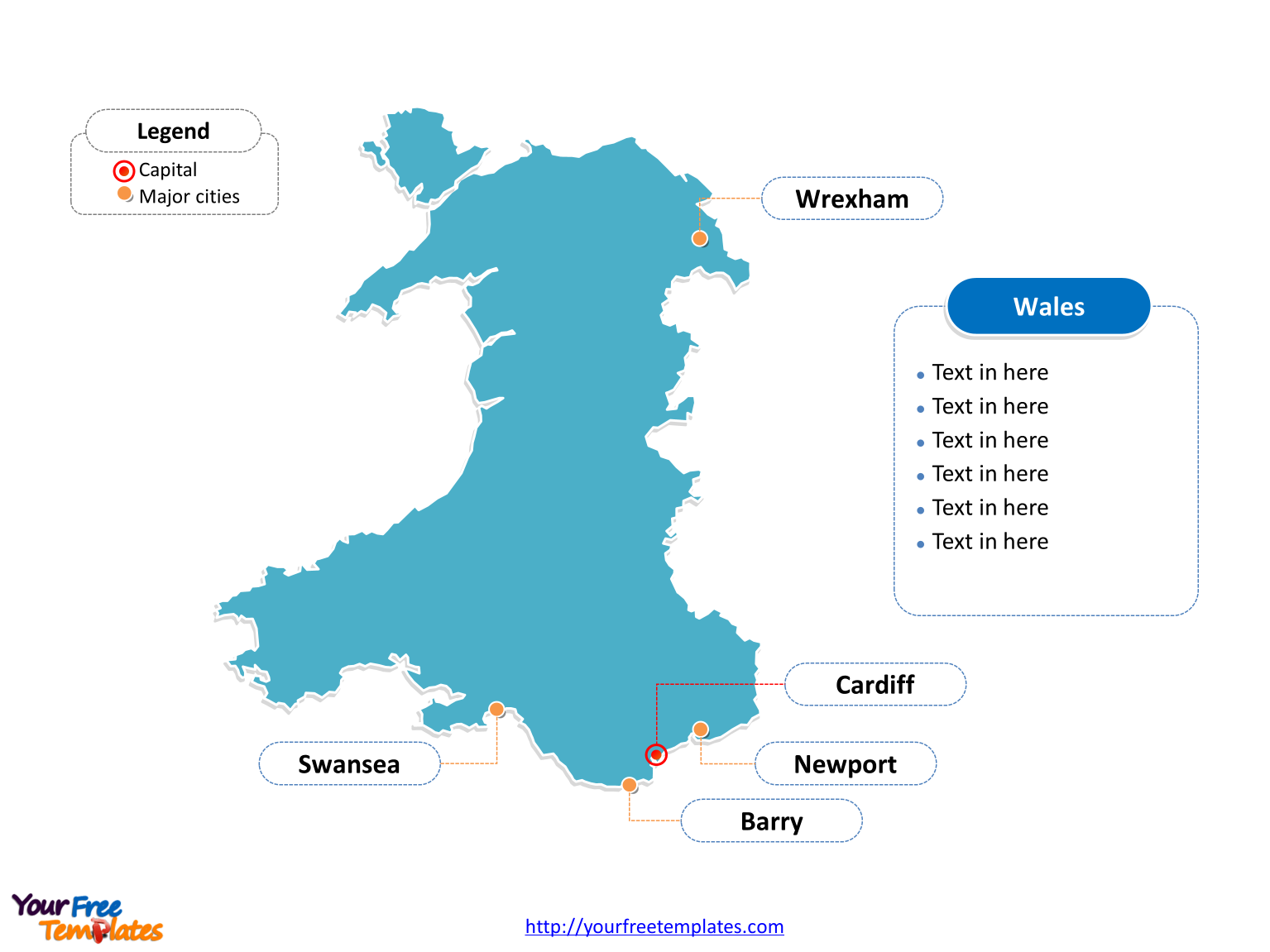 Wales Outline map labeled with cities