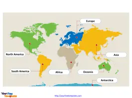 Continent Political map labeled with seven Continents