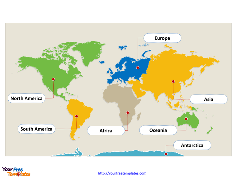 Continent Political map labeled with seven Continents