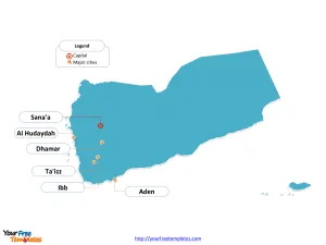 Yemen Outline map labeled with cities