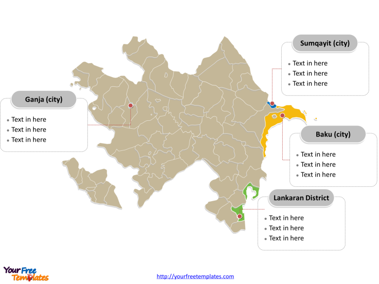 Azerbaijan Municipality map labeled with major districts and cities