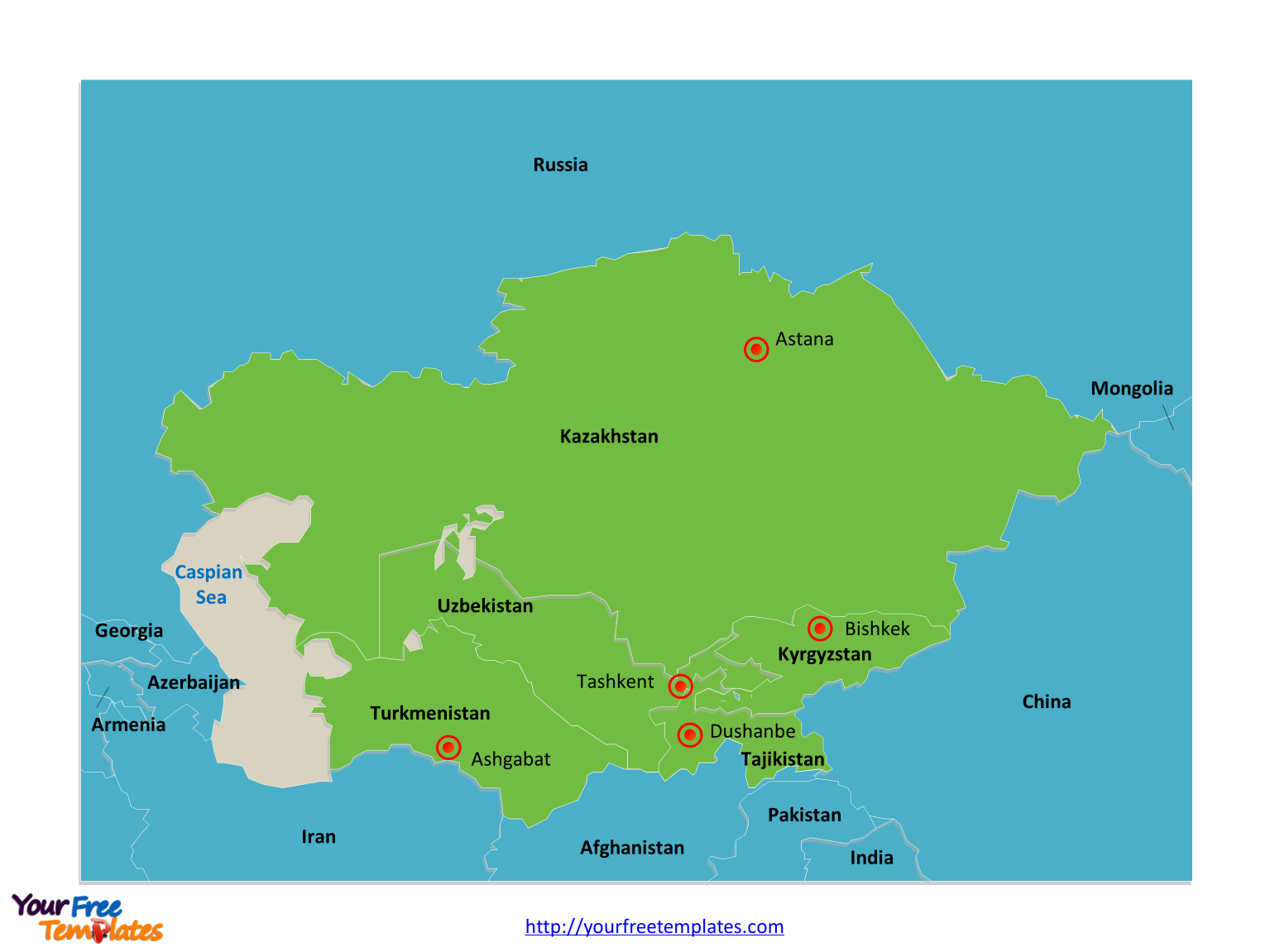 Labeled Map Of Asia Free Central Asia and Caucasus Editable Map   Free PowerPoint 