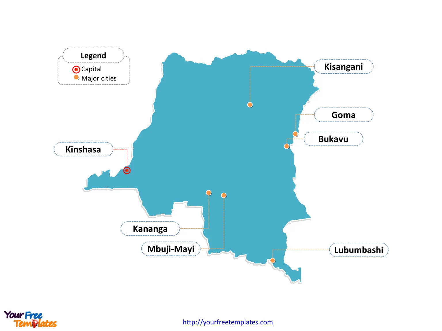 Congo Outline map labeled with cities