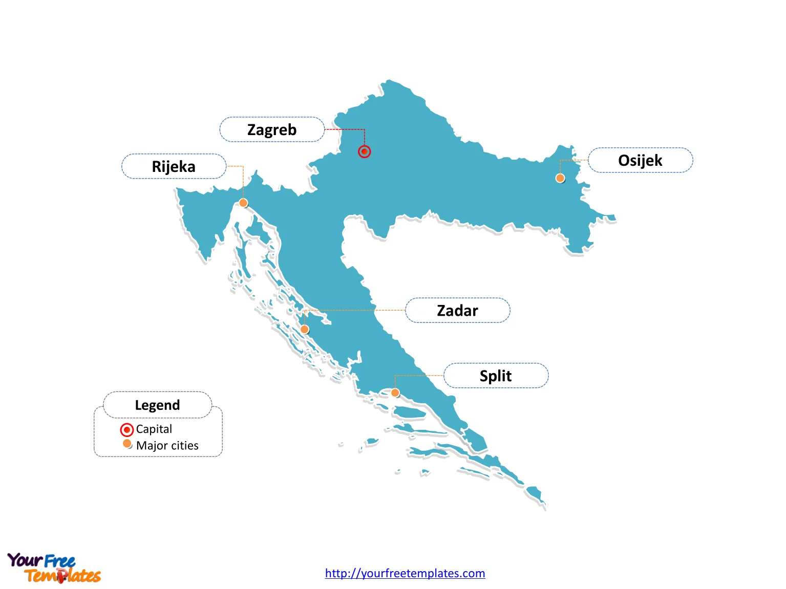 Croatia Outline map labeled with cities
