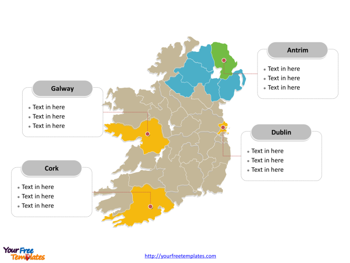 Ireland Political map labeled with major counties of Republic of Ireland and Northern Ireland