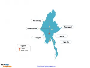 Myanmar Outline map labeled with cities