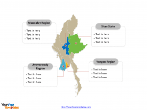 Myanmar Political map labeled with major regions and states