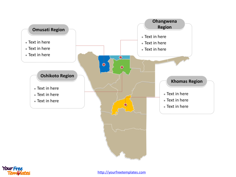 Namibia Political map labeled with major regions