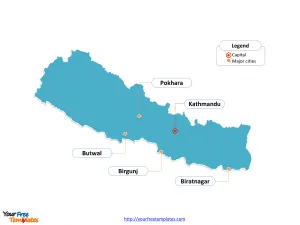 Nepal Outline map labeled with cities