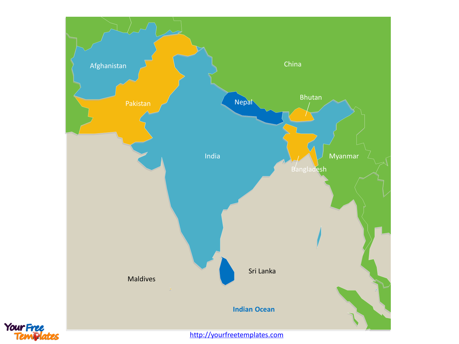 South Asia Map Cities South Asia Map free templates   Free PowerPoint Templates