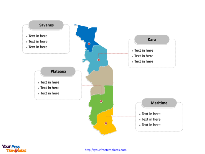 Togo Political map labeled with major regions