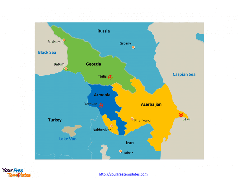 Caucasus Outline map labeled with capitals