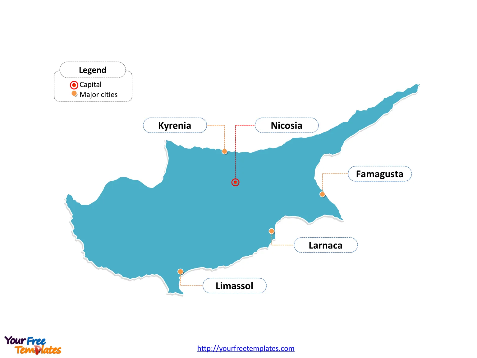 Cyprus Outline map labeled with cities