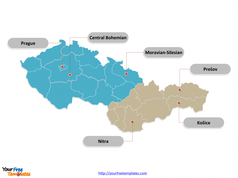 Czech-Slovakia political map labeled with major divisions