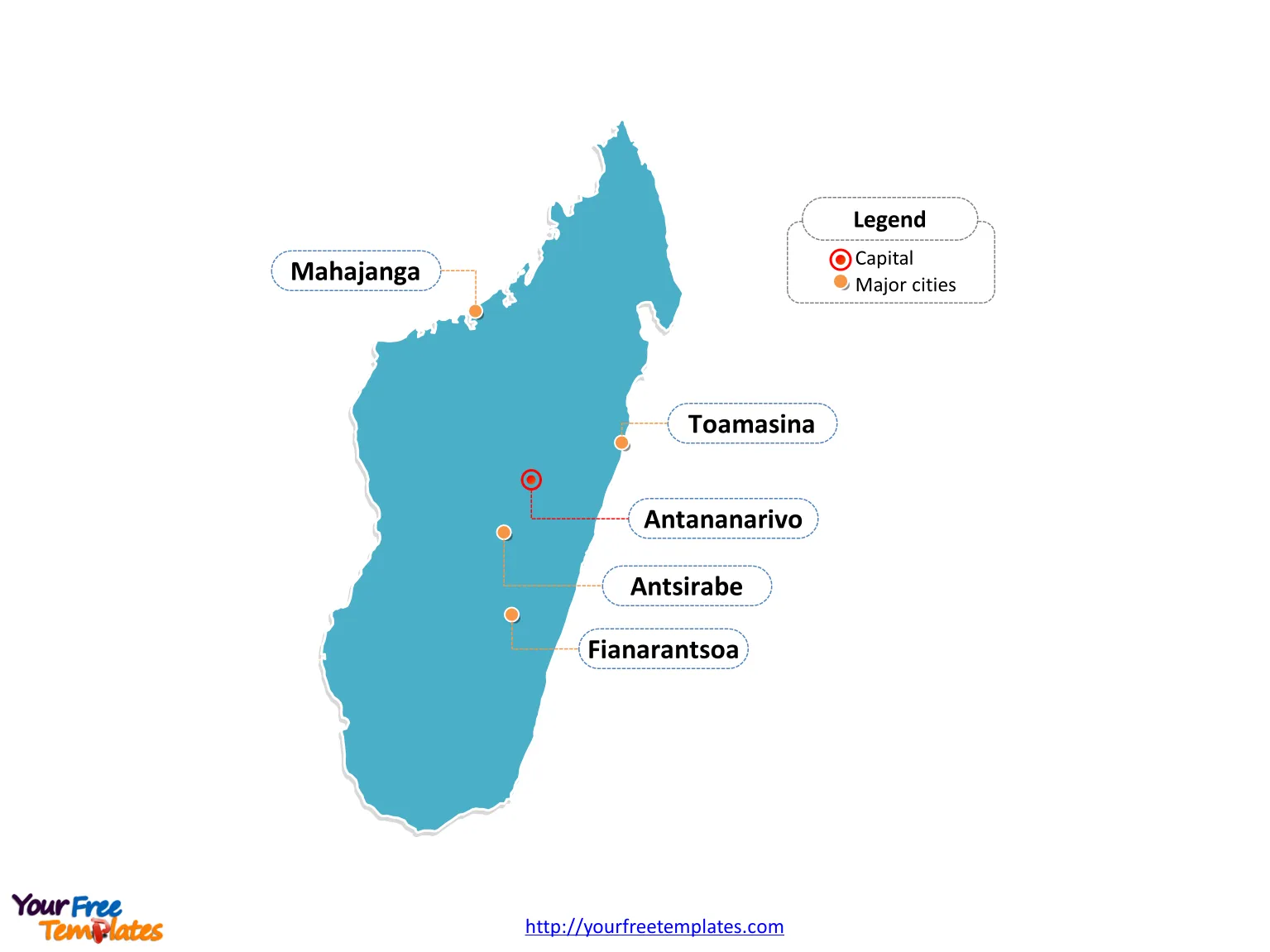 Madagascar Outline map labeled with cities