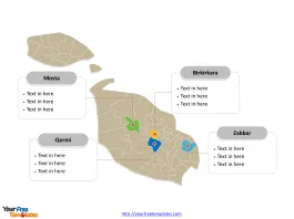 Malta Locality map labeled with major Localities