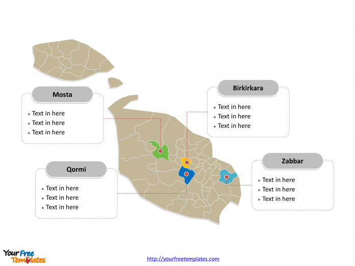 Malta Locality map labeled with major Localities