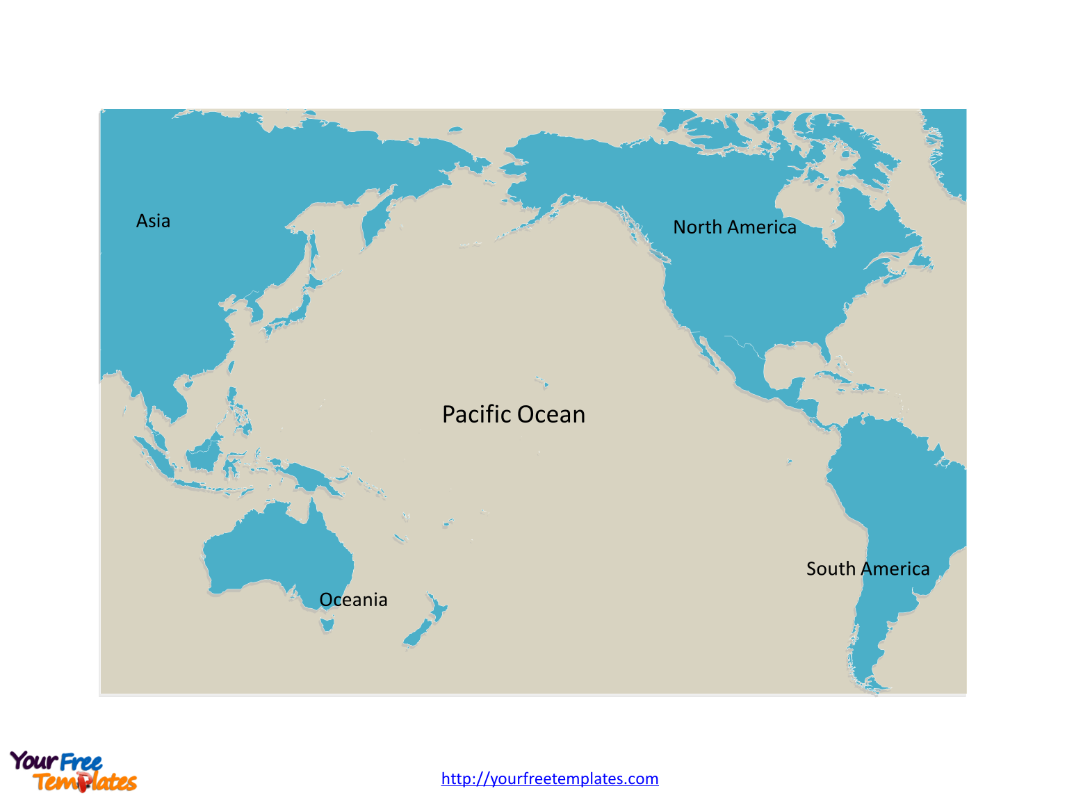 Pacific Ocean Outline map labeled with continent names