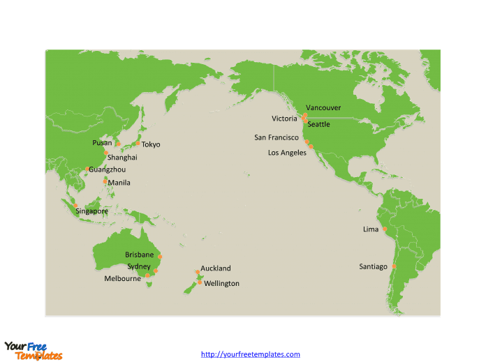 Pacific Ocean Municipality map labeled with major cities