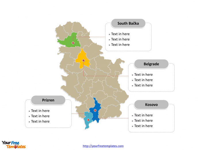 Serbia political map labeled with major districts