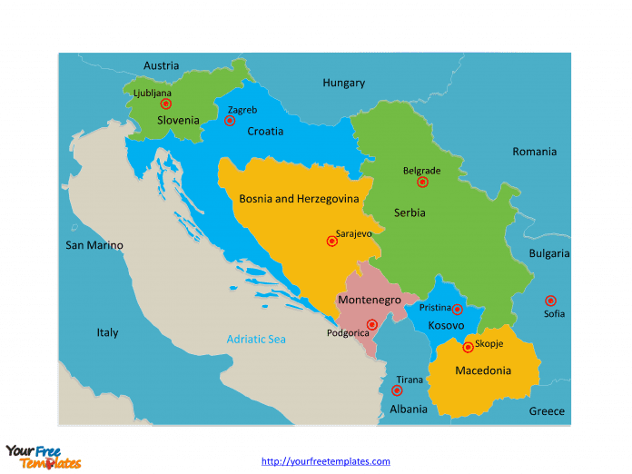 Yugoslavia Political map labeled with capitals