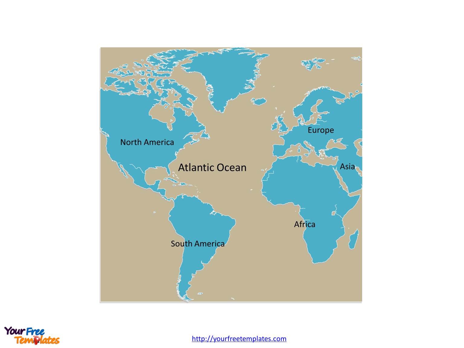 Atlantic Ocean map labeled with continent names