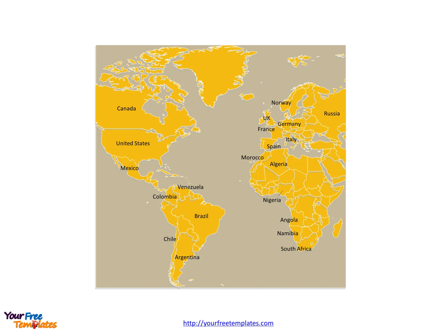 world map labeled seas