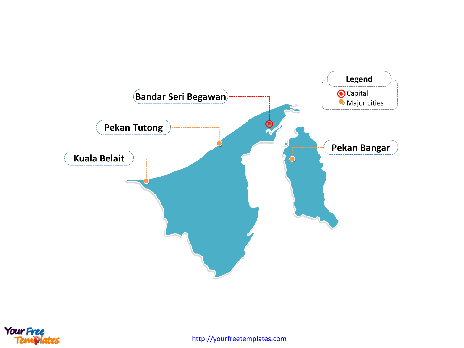 Brunei Editable map labeled with cities in this Brunei map