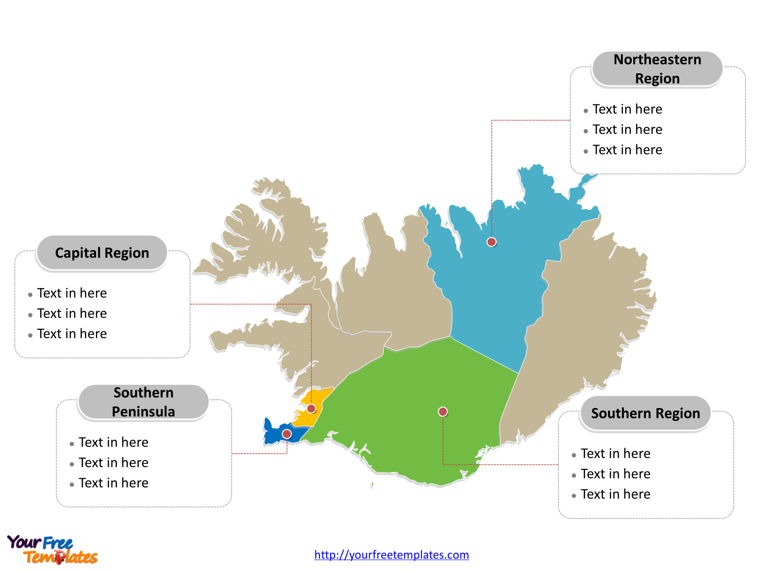 Iceland map labeled with major political regions