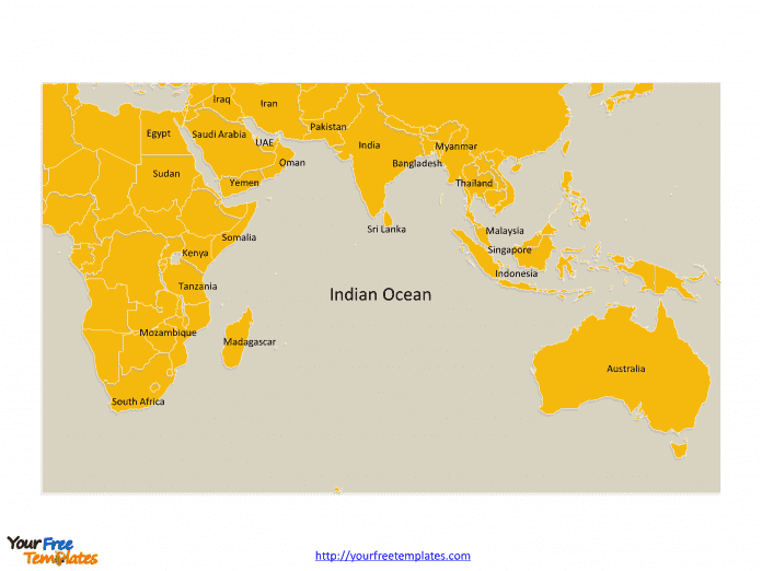 Indian Ocean map labeled major country names