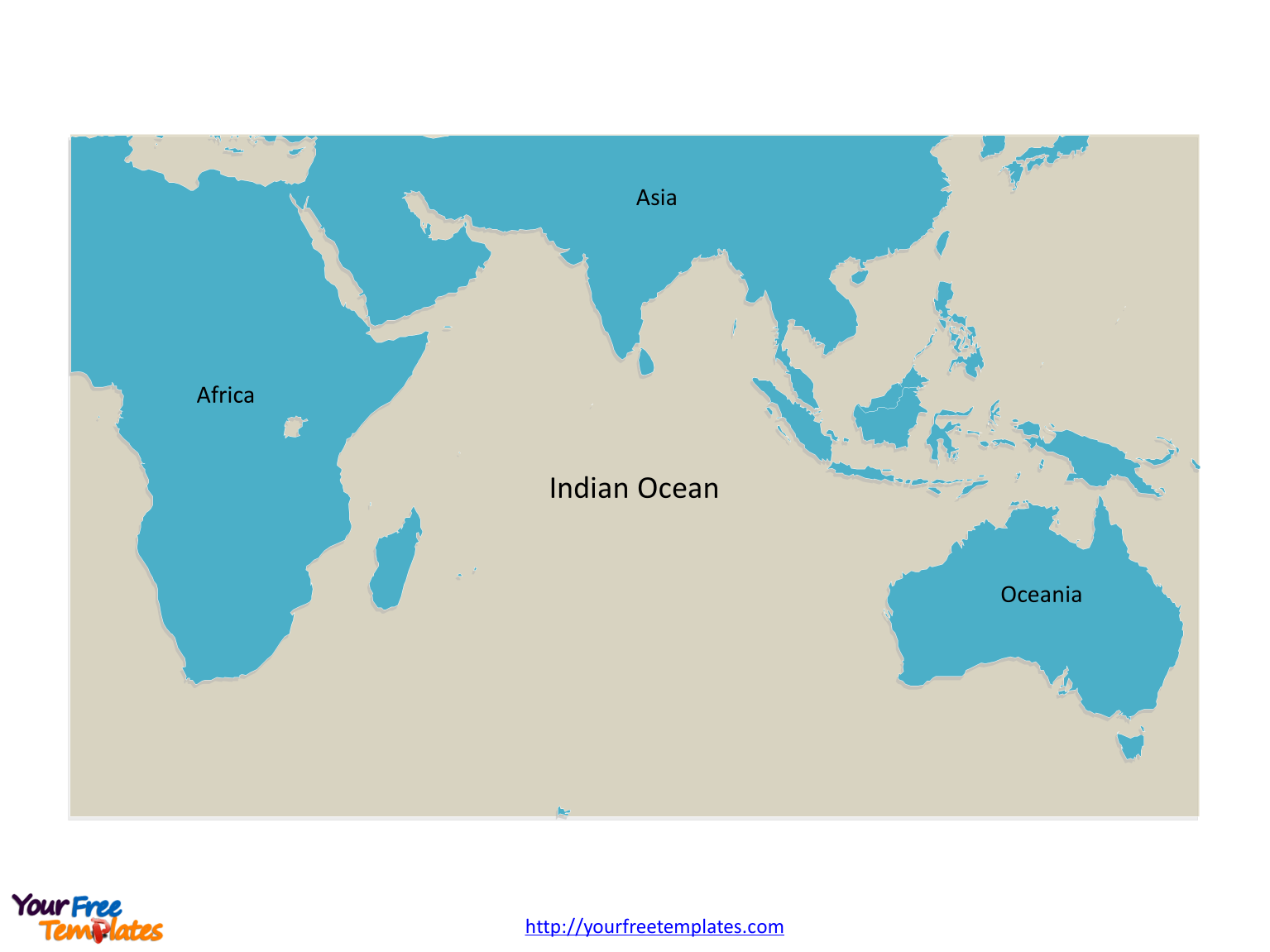 Indian Ocean map labeled with continent names