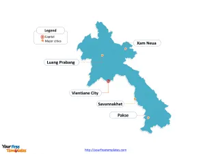Laos Outline map labeled with cities
