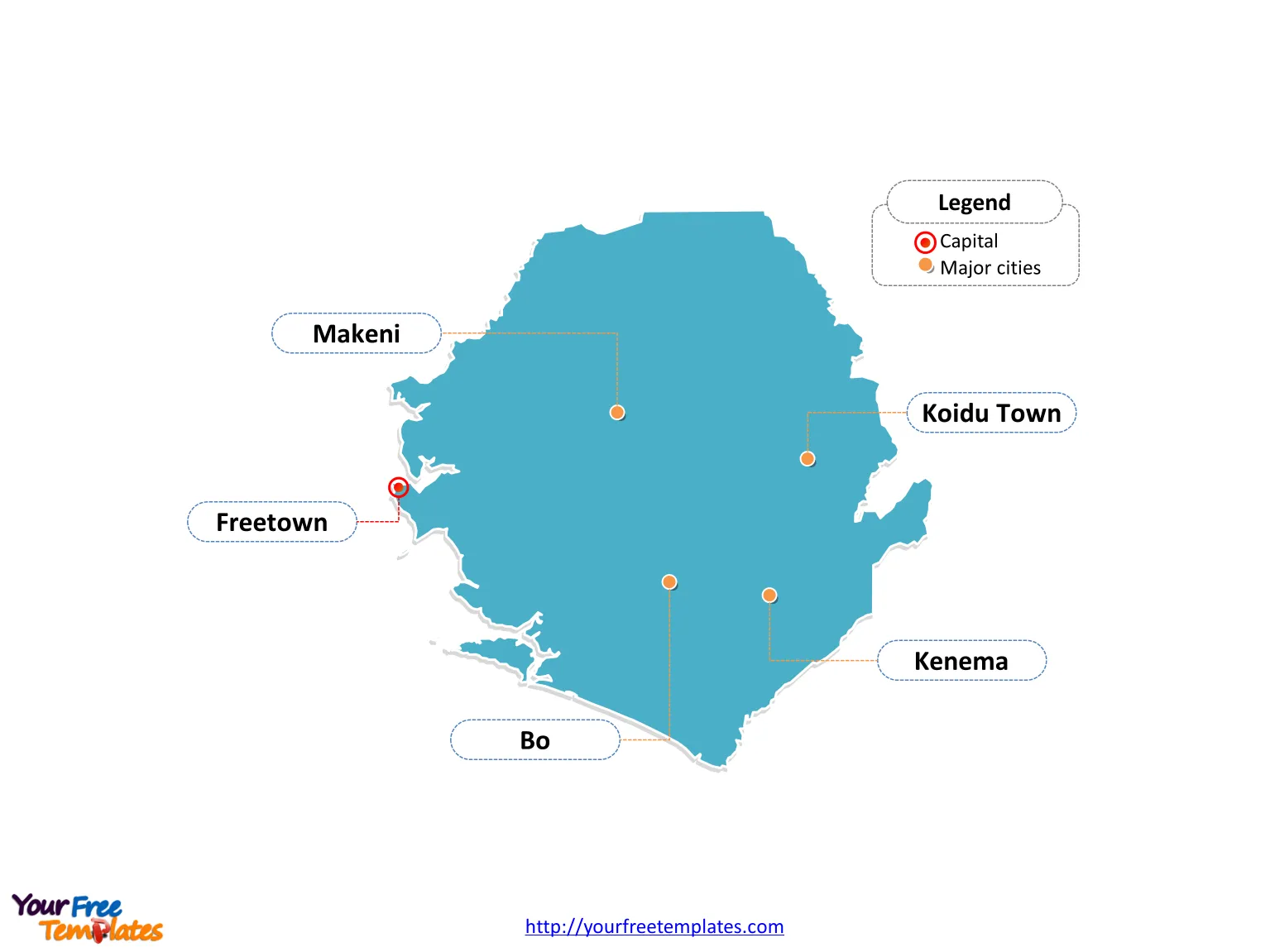 Sierra Leone Editable map labeled with cities
