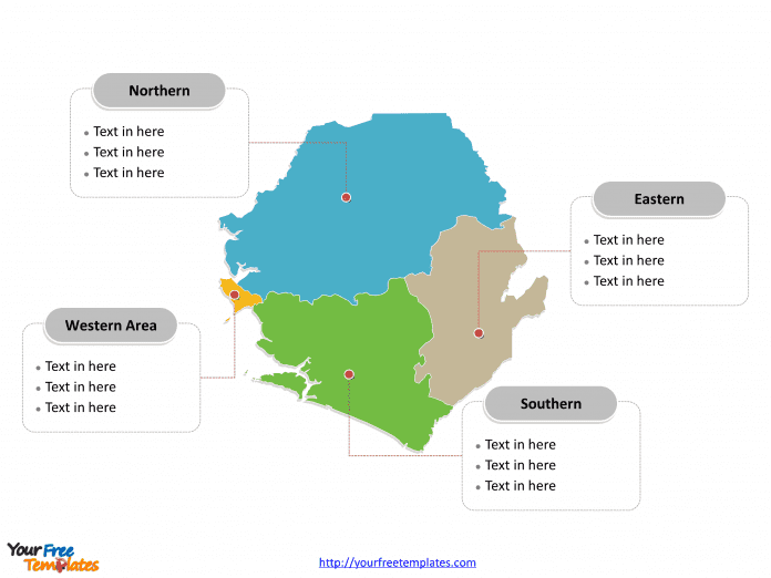 Sierra Leone political map labeled with regions