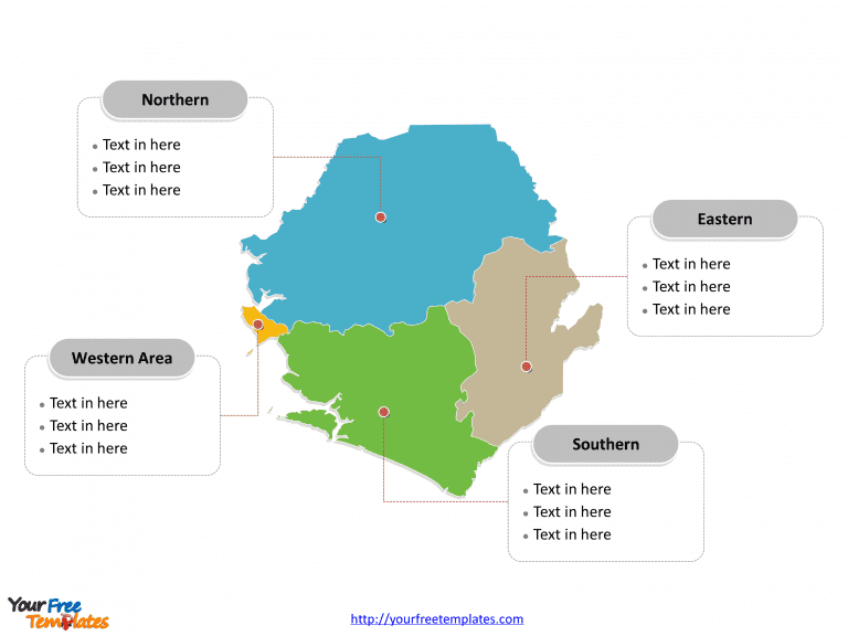 Sierra Leone political map labeled with regions