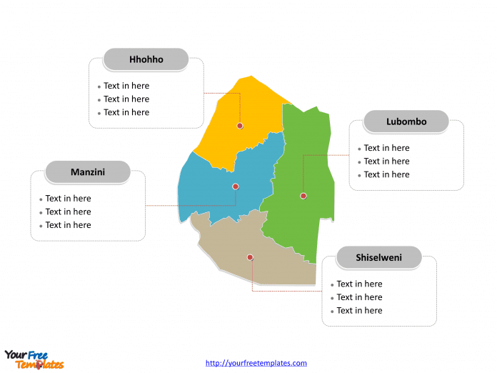 Swaziland map labeled with 4 political regions