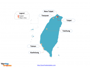 Taiwan map labeled with cities