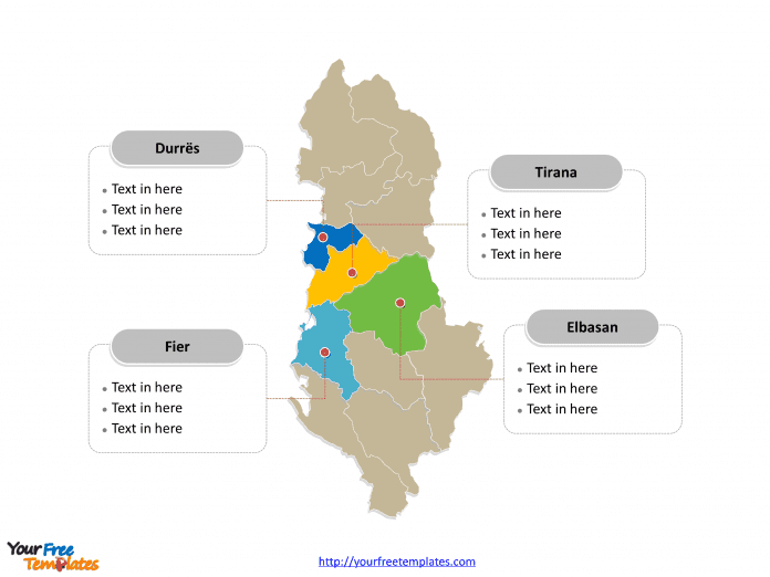 Albania map labeled with major political Counties