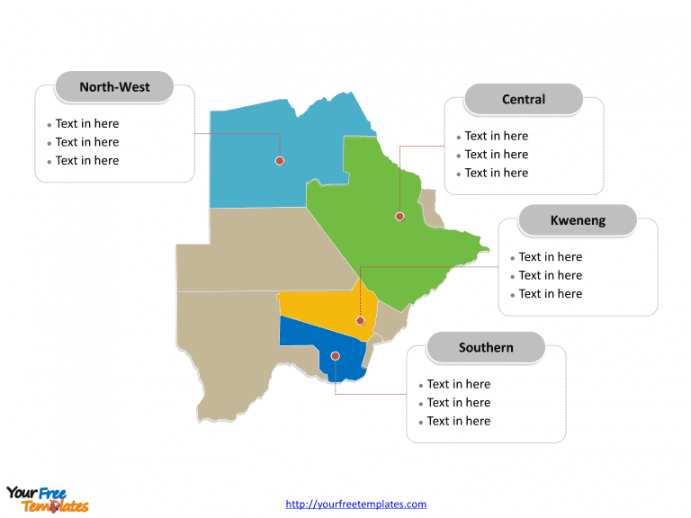 Botswana map labeled with major political districts