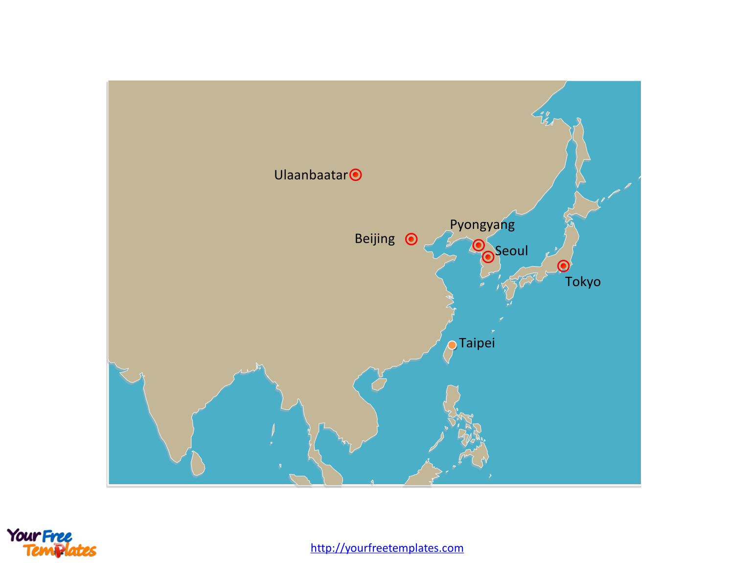 Free East  Asia  Map  Template Free PowerPoint Template