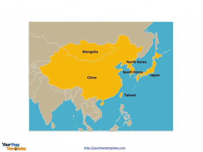 East Asia map labeled with major political countries