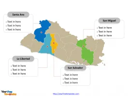 El Salvador map labeled with major political departments