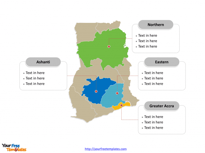 Ghana map labeled with major political regions