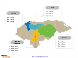 Honduras map labeled with major political departments