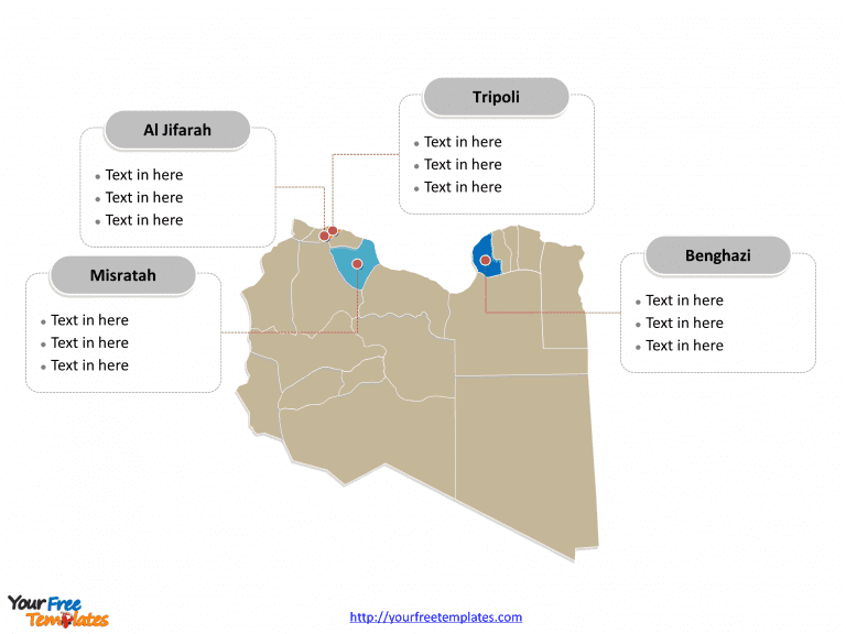 Libya map labeled with major political districts