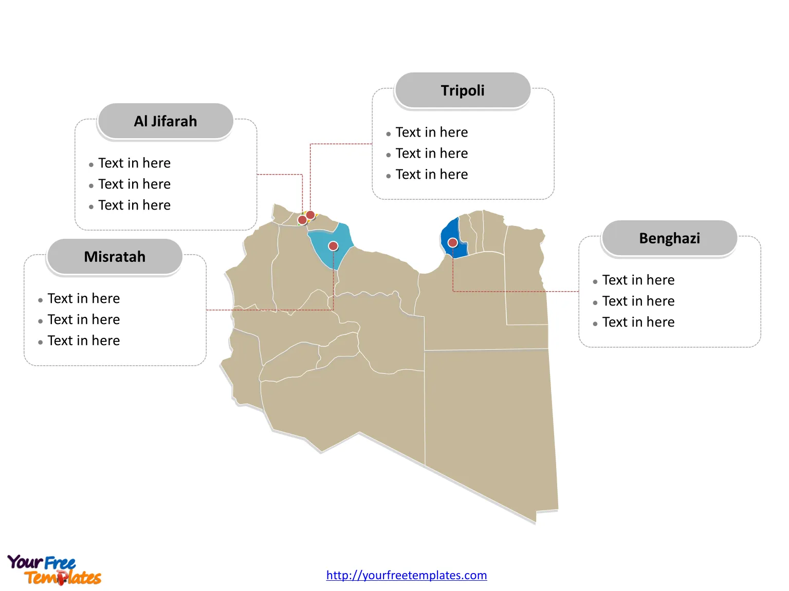 Libya map labeled with major political districts