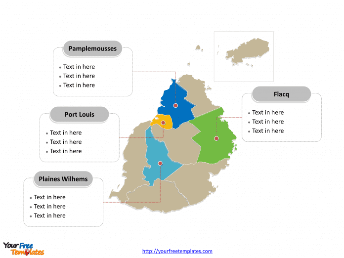 Mauritius map labeled with major political Districts