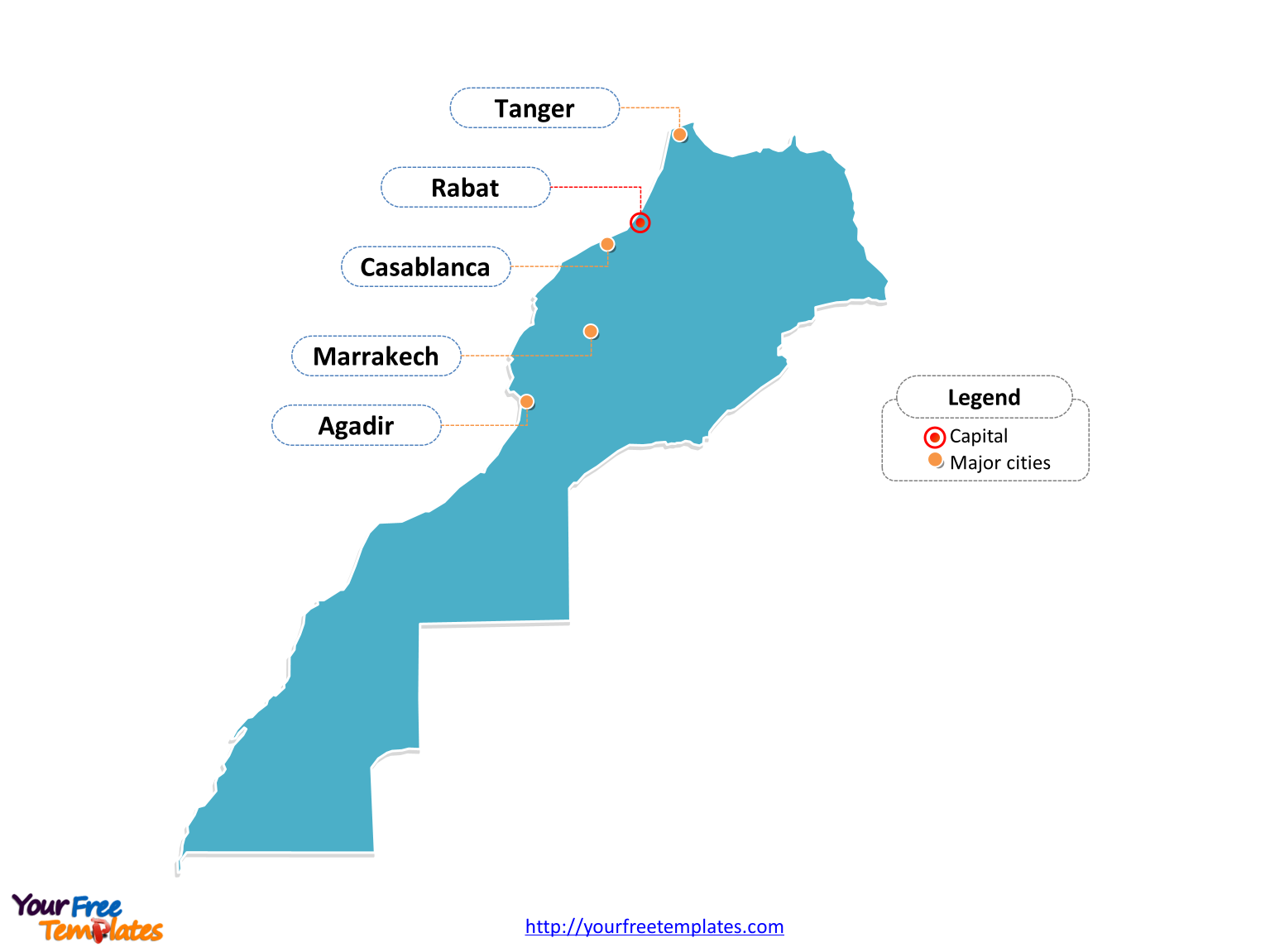 Morocco map labeled with cities