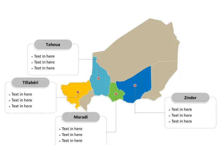 Niger map labeled with major political regions