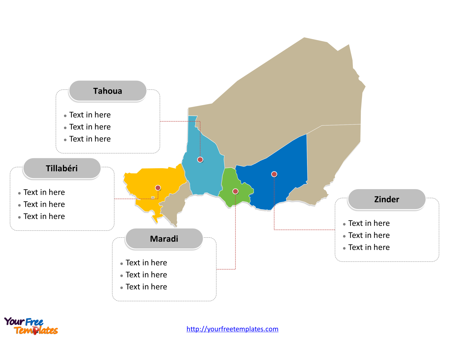 Niger map labeled with major political regions